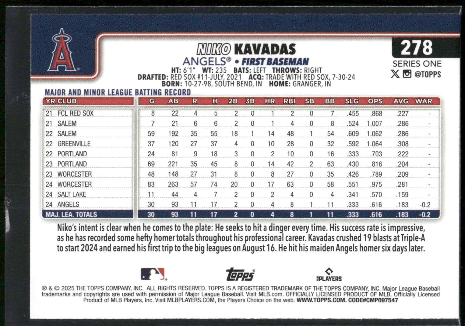 2025 Topps #278 Niko Kavadas