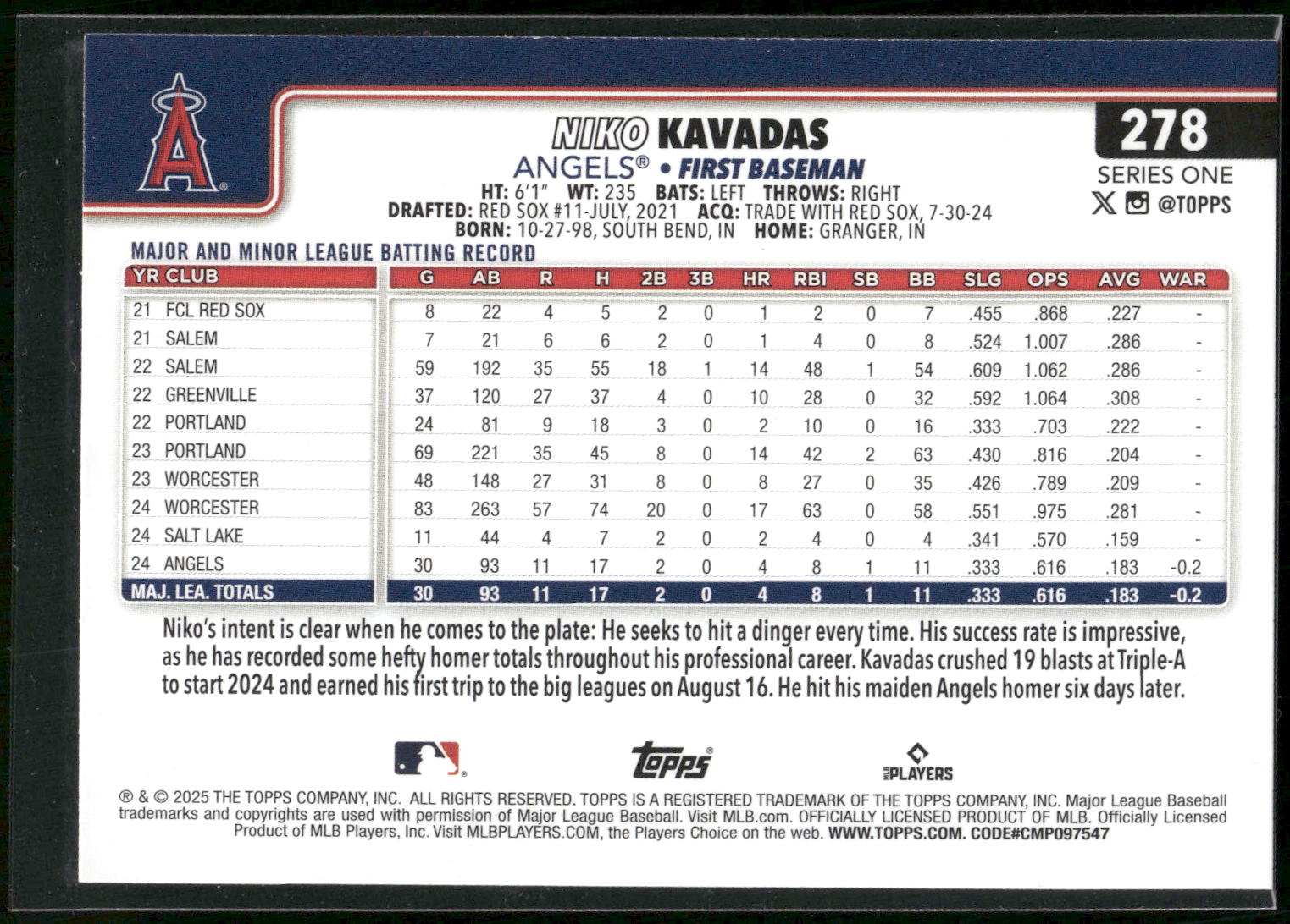2025 Topps #278 Niko Kavadas