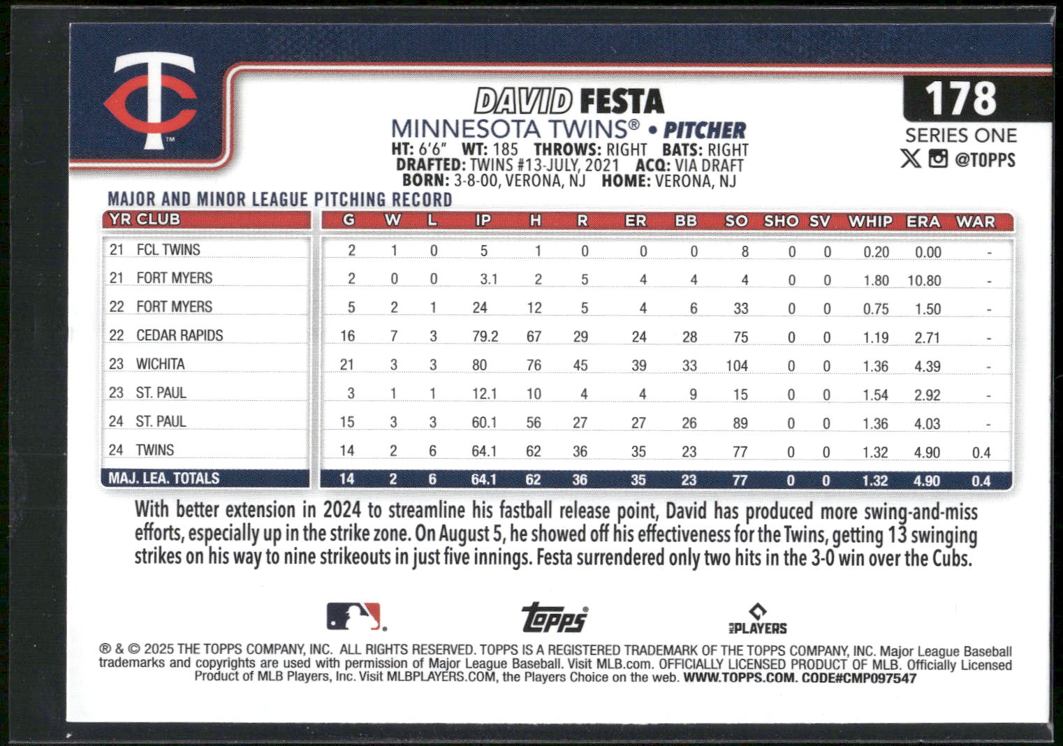 2025 Topps #178 David Festa