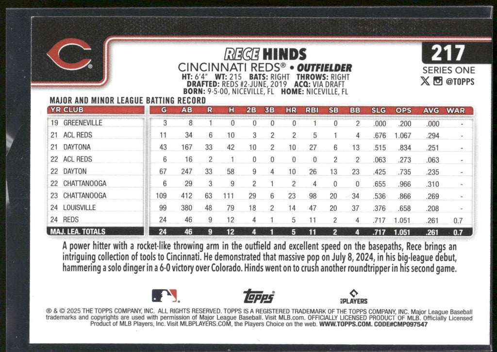2025 Topps #217 Rece Hinds