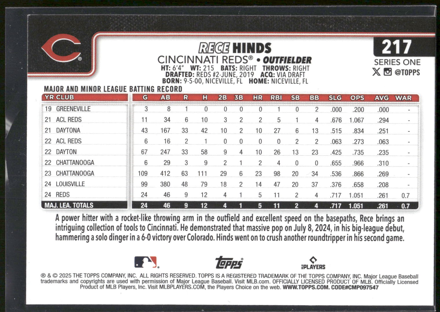 2025 Topps #217 Rece Hinds