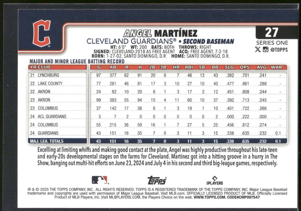 2025 Topps #27 Angel Martinez