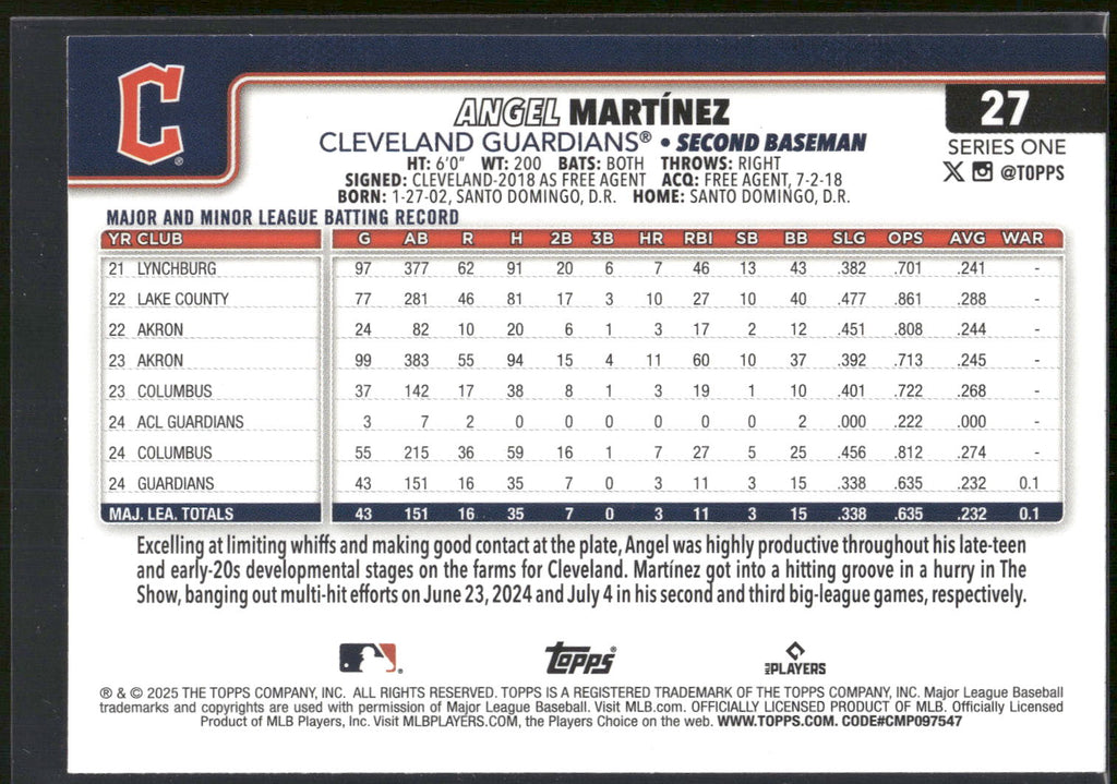 2025 Topps #27 Angel Martinez