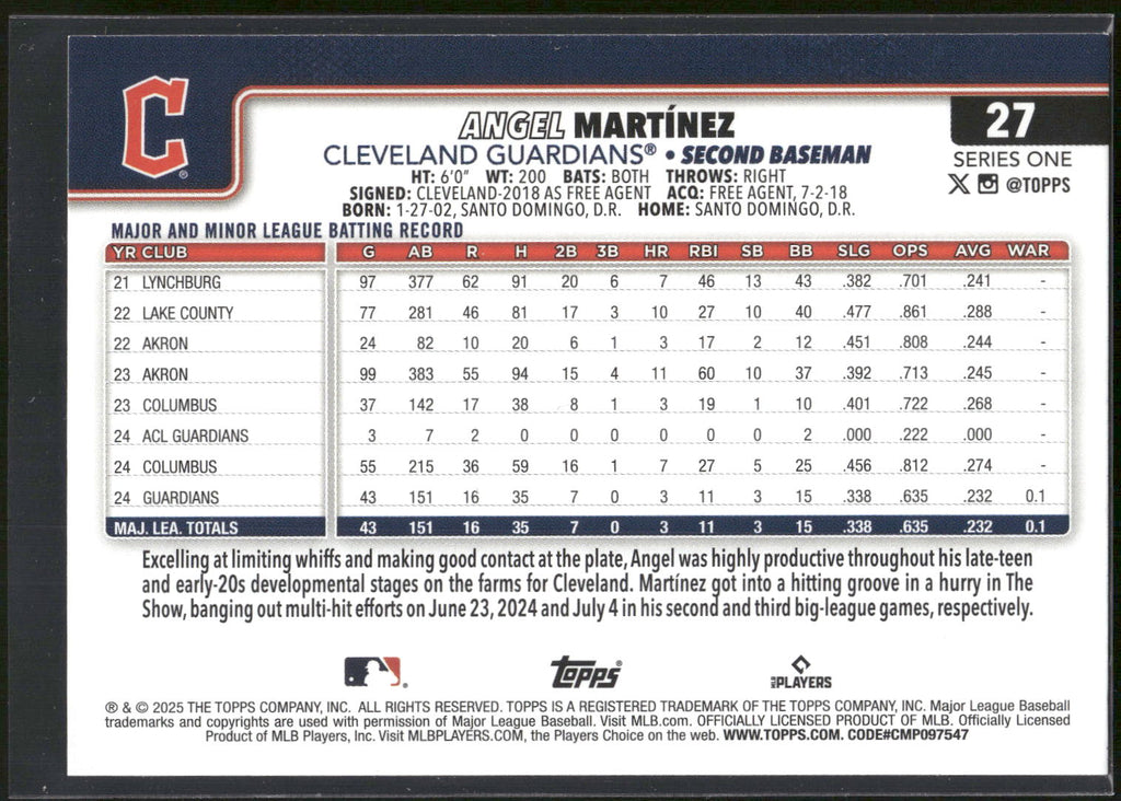2025 Topps #27 Angel Martinez