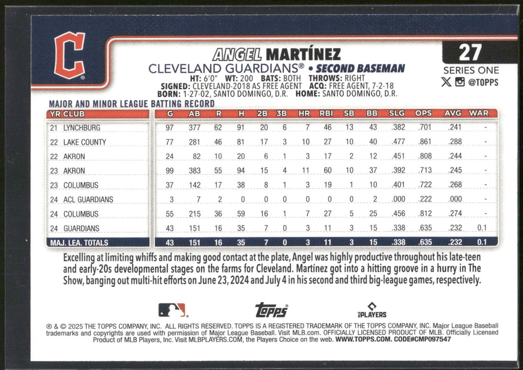 2025 Topps #27 Angel Martinez