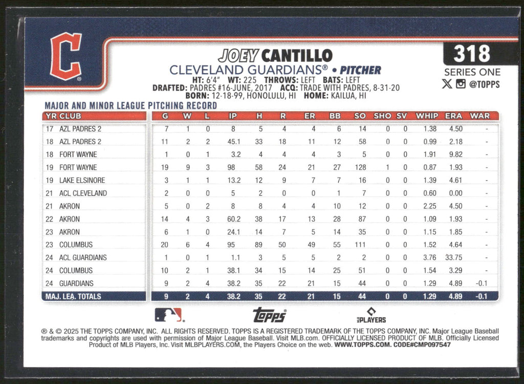 2025 Topps #318 Joey Cantillo