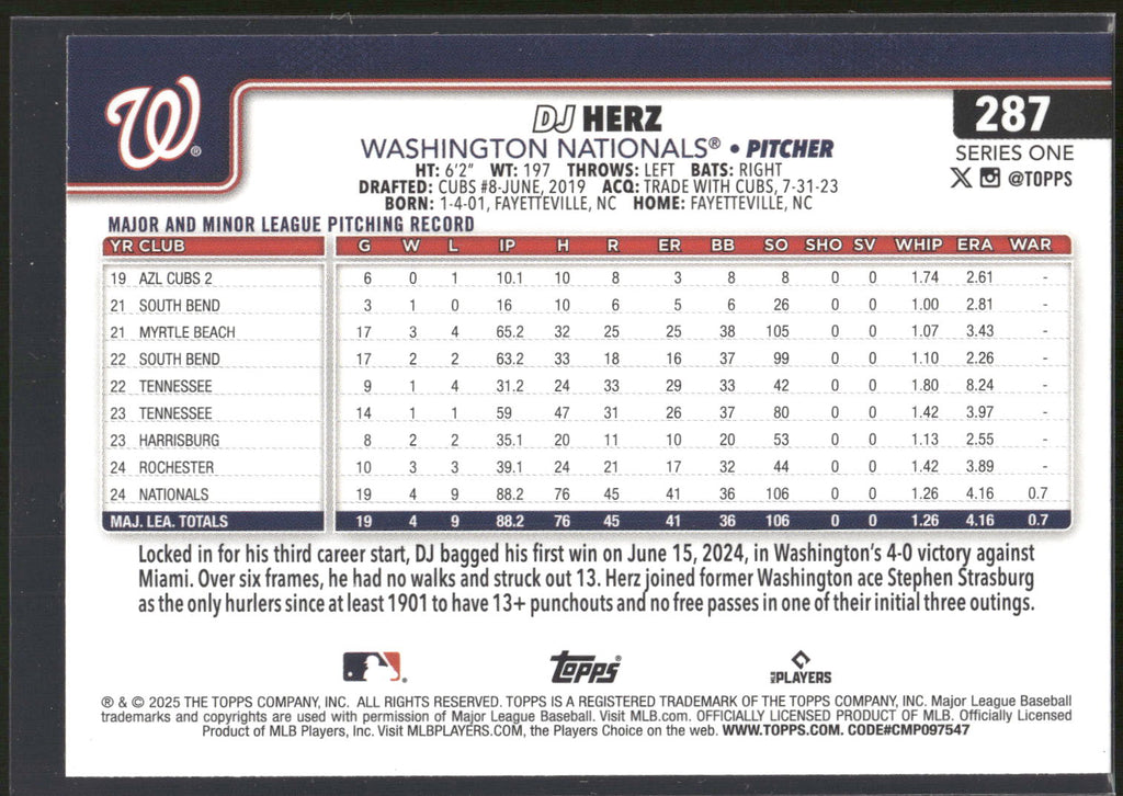 2025 Topps #287 DJ Herz