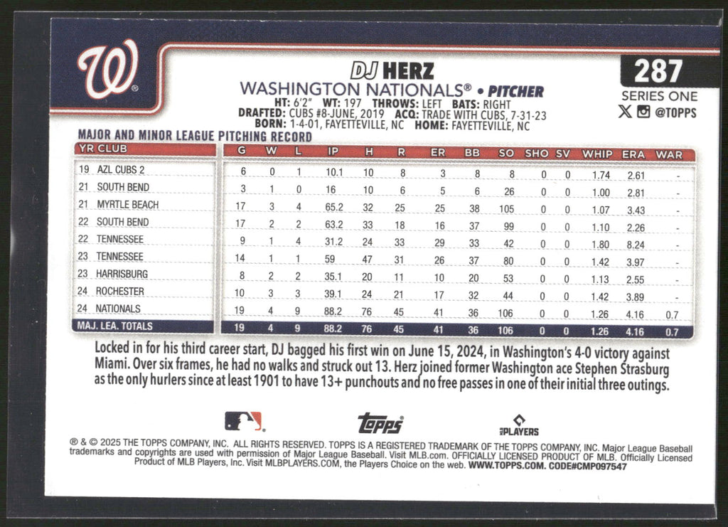 2025 Topps #287 DJ Herz