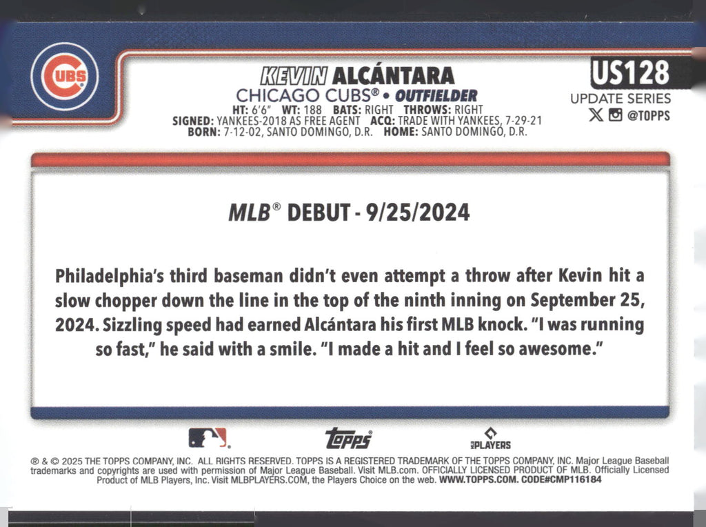 2025 Topps Update #US128 Kevin Alcántara