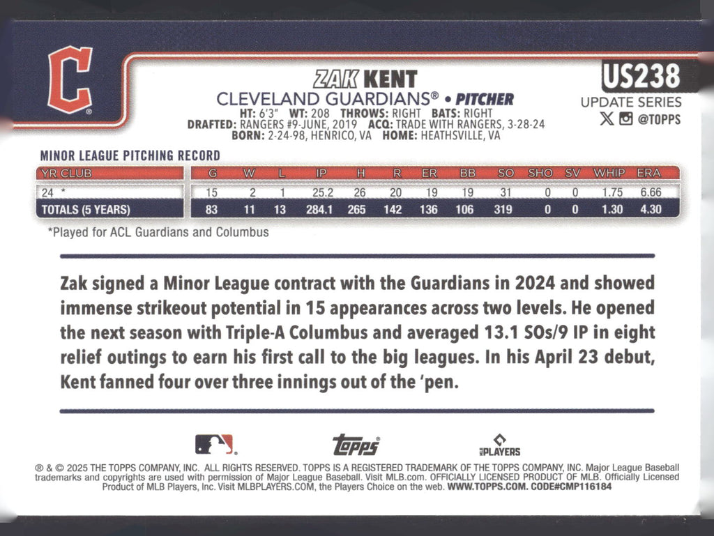 2025 Topps Update #US238 Zak Kent