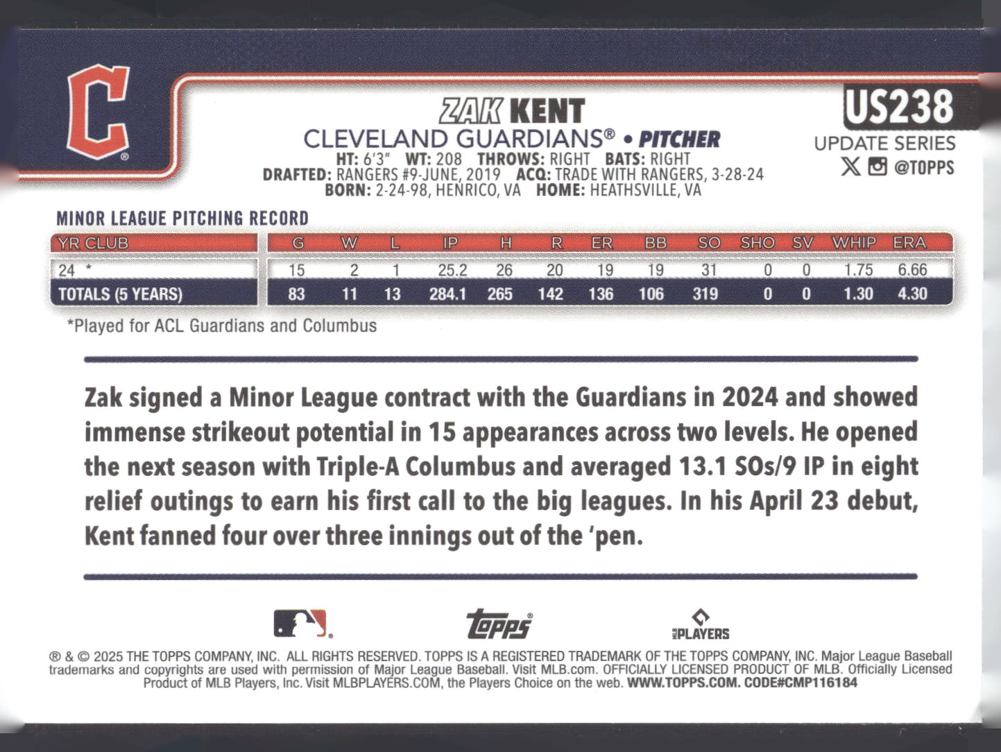 2025 Topps Update #US238 Zak Kent