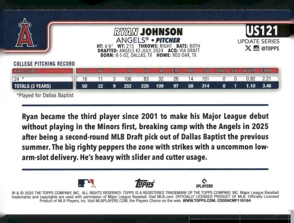 2025 Topps Update #US121 Ryan Johnson