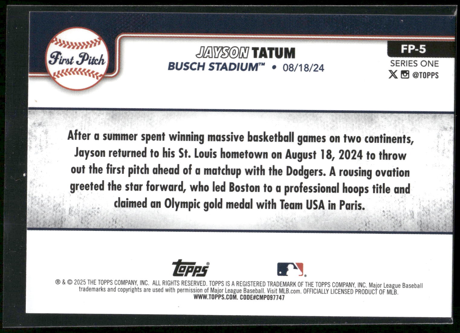 2025 Topps #FP-5 Jayson Tatum First Pitch (Series One)