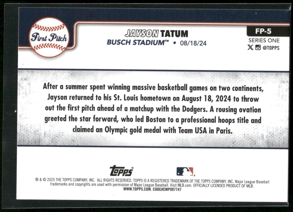 2025 Topps #FP-5 Jayson Tatum First Pitch (Series One)