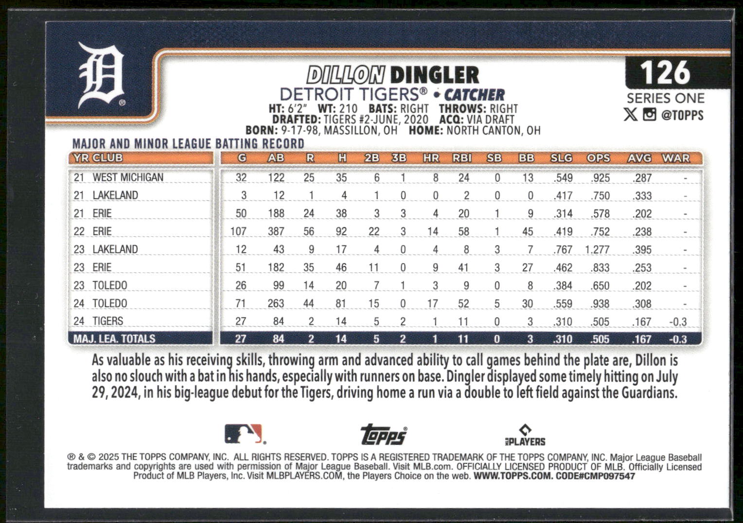 2025 Topps #126 Dillon Dingler