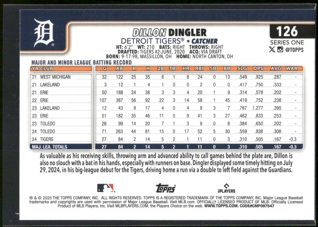 2025 Topps #126 Dillon Dingler