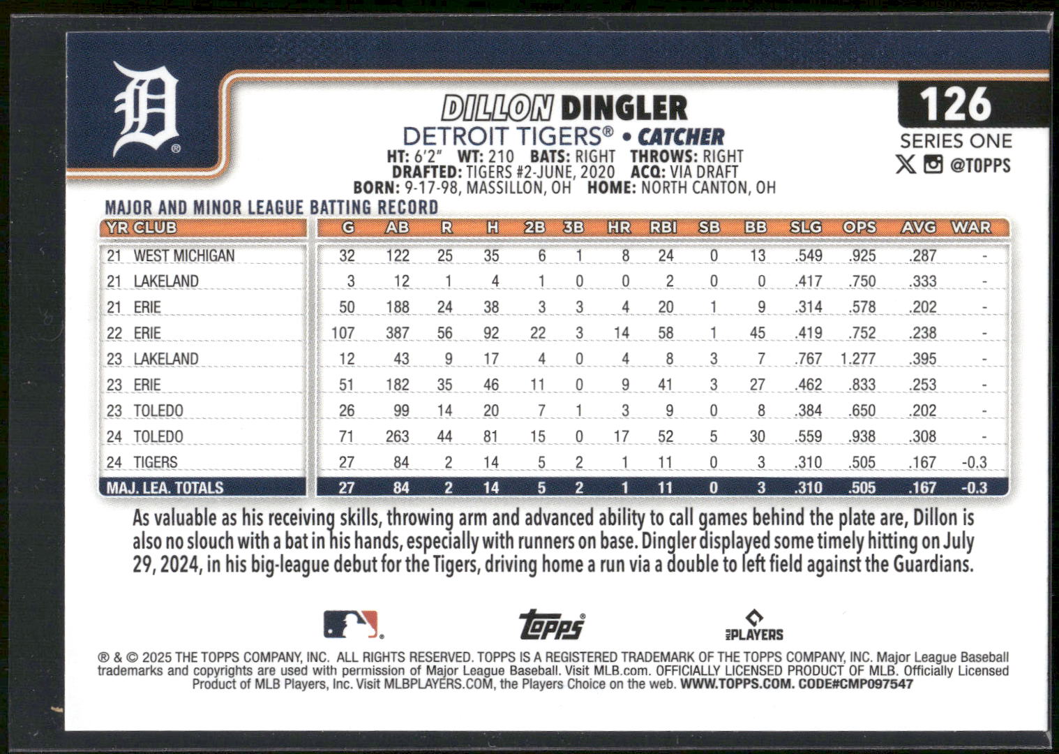 2025 Topps #126 Dillon Dingler