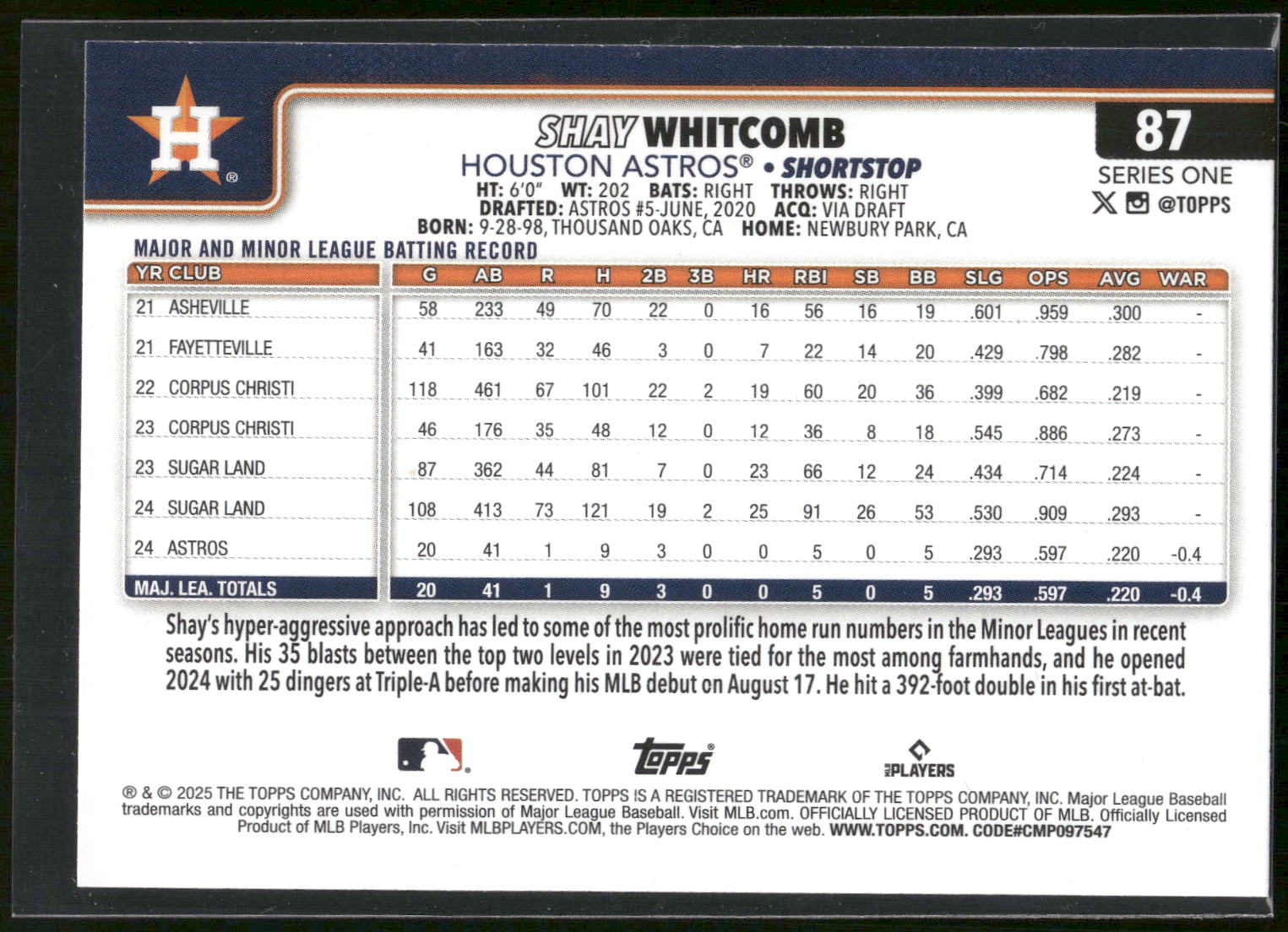 2025 Topps #87 Shay Whitcomb