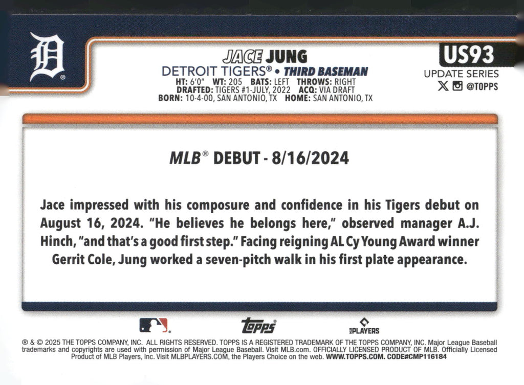 2025 Topps Update #US93 Jace Jung