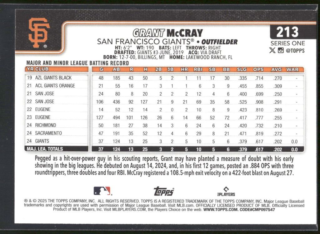 2025 Topps #213 Grant McCray