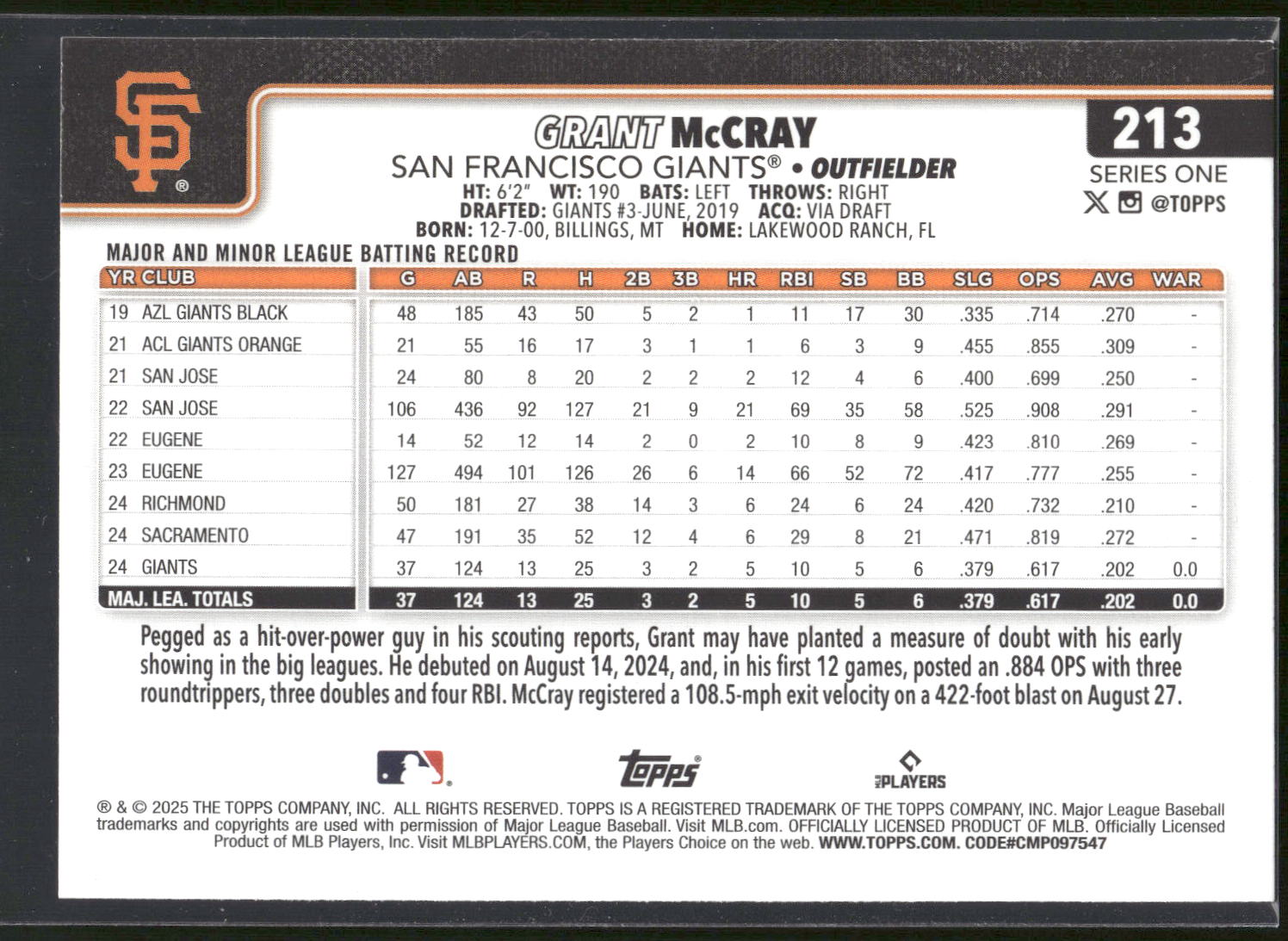2025 Topps #213 Grant McCray