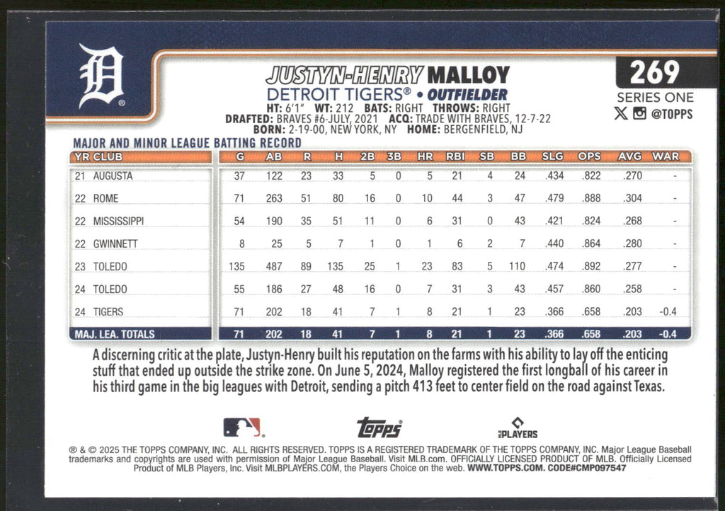 2025 Topps #269 Justyn-Henry Malloy