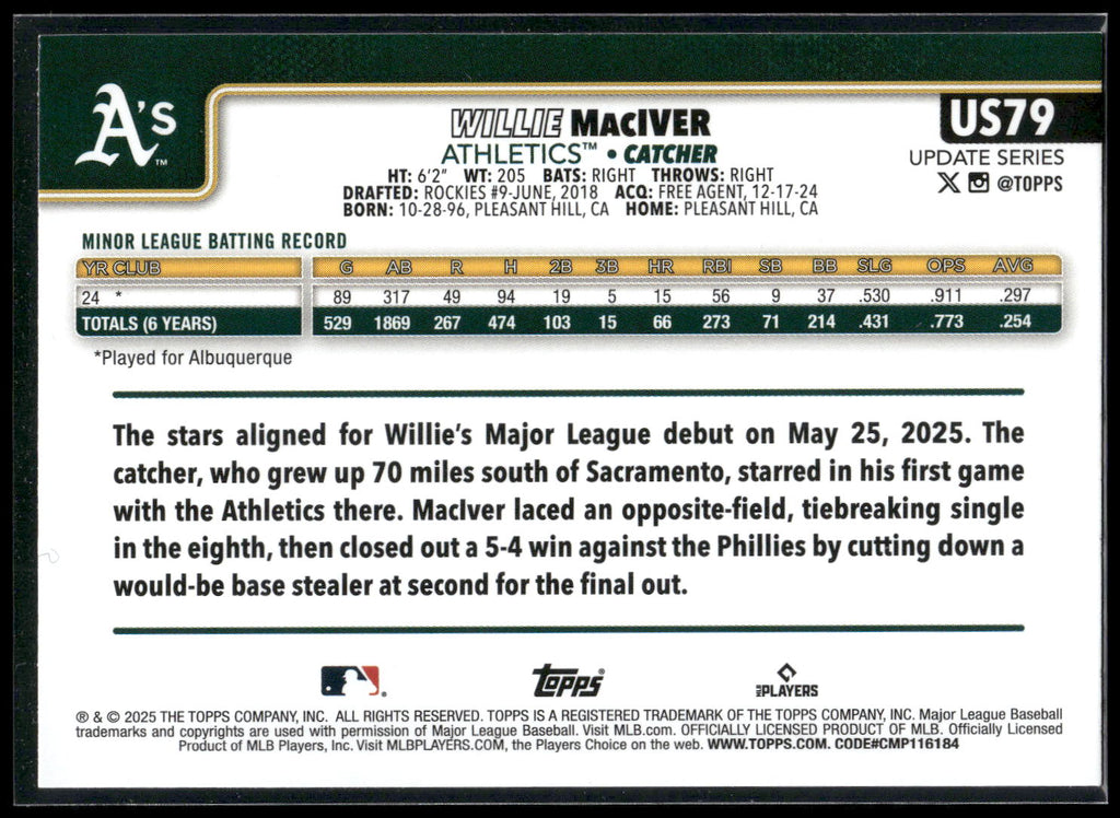 2025 Topps Update #US79 Willie MacIver