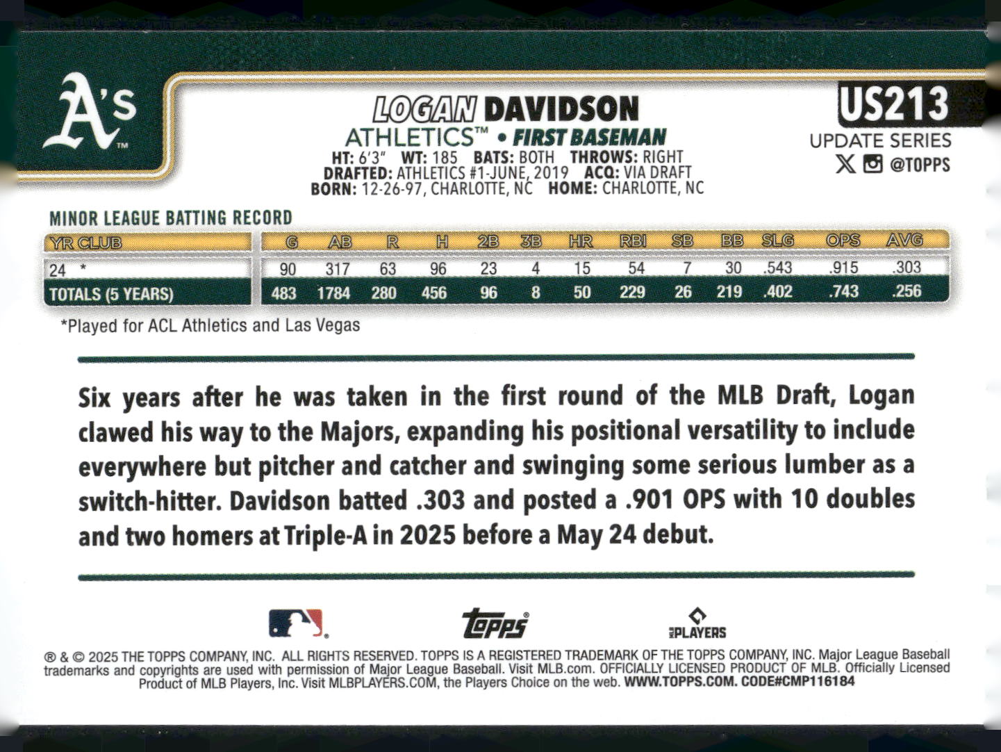 2025 Topps Update #US213 Logan Davidson