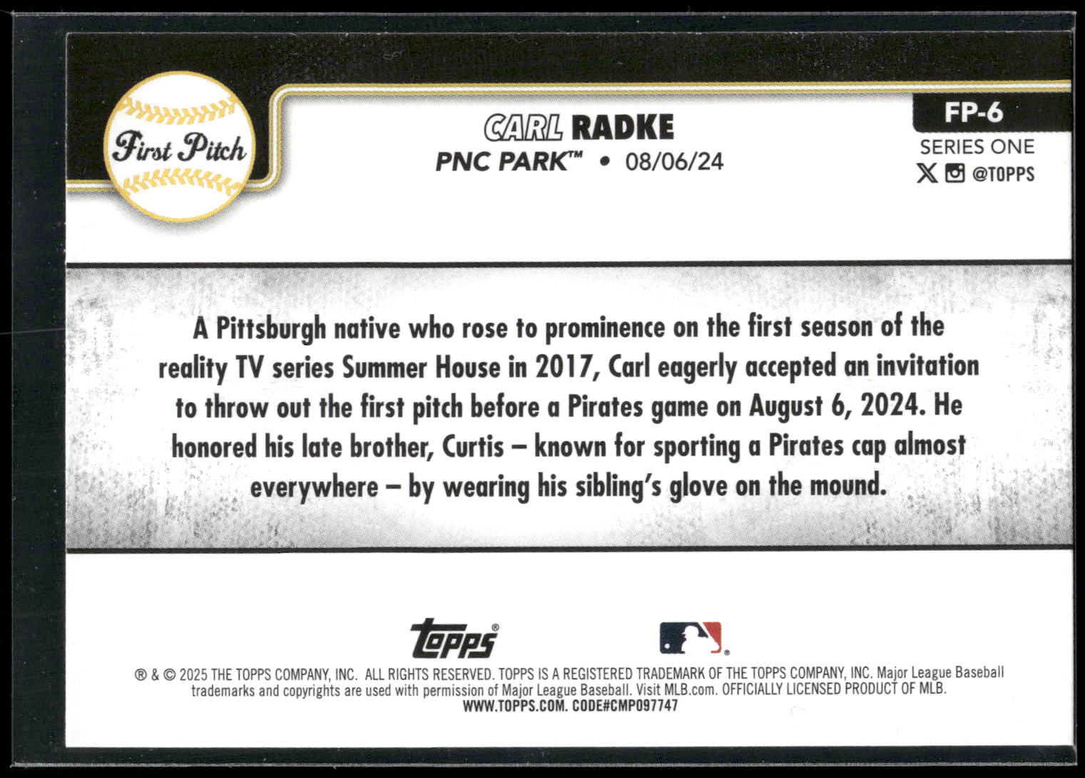 2025 Topps #FP-6 Carl Radke First Pitch (Series One)