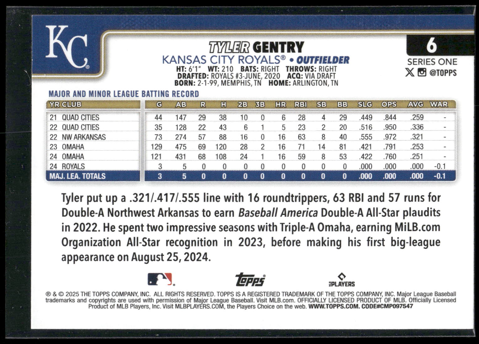 2025 Topps #6 Tyler Gentry