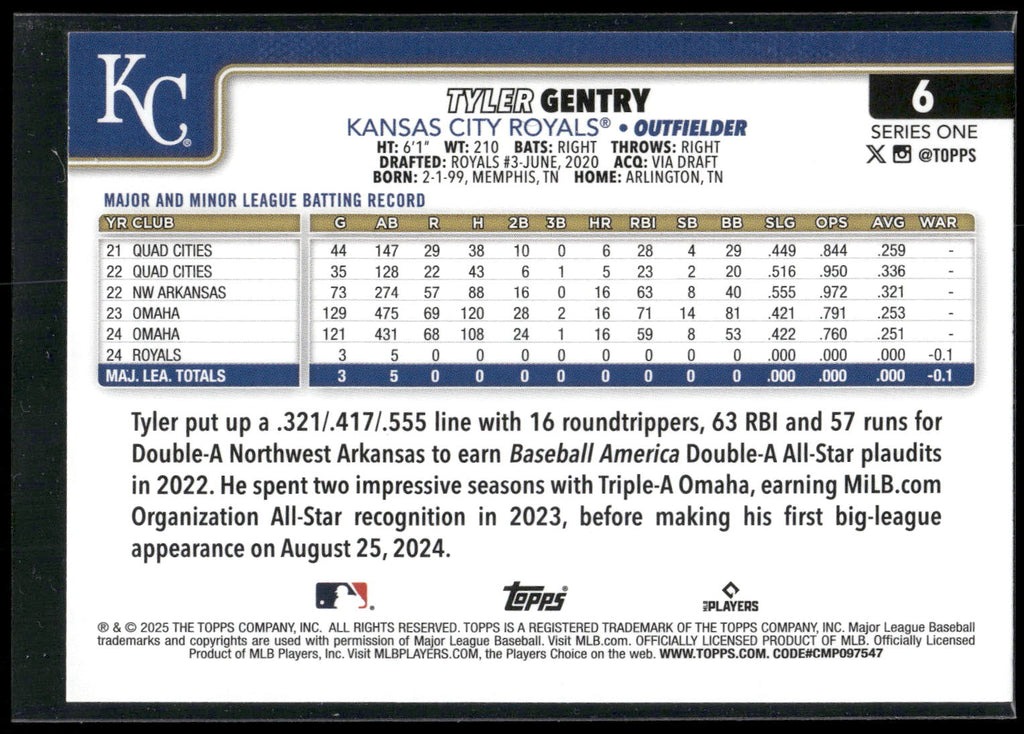 2025 Topps #6 Tyler Gentry