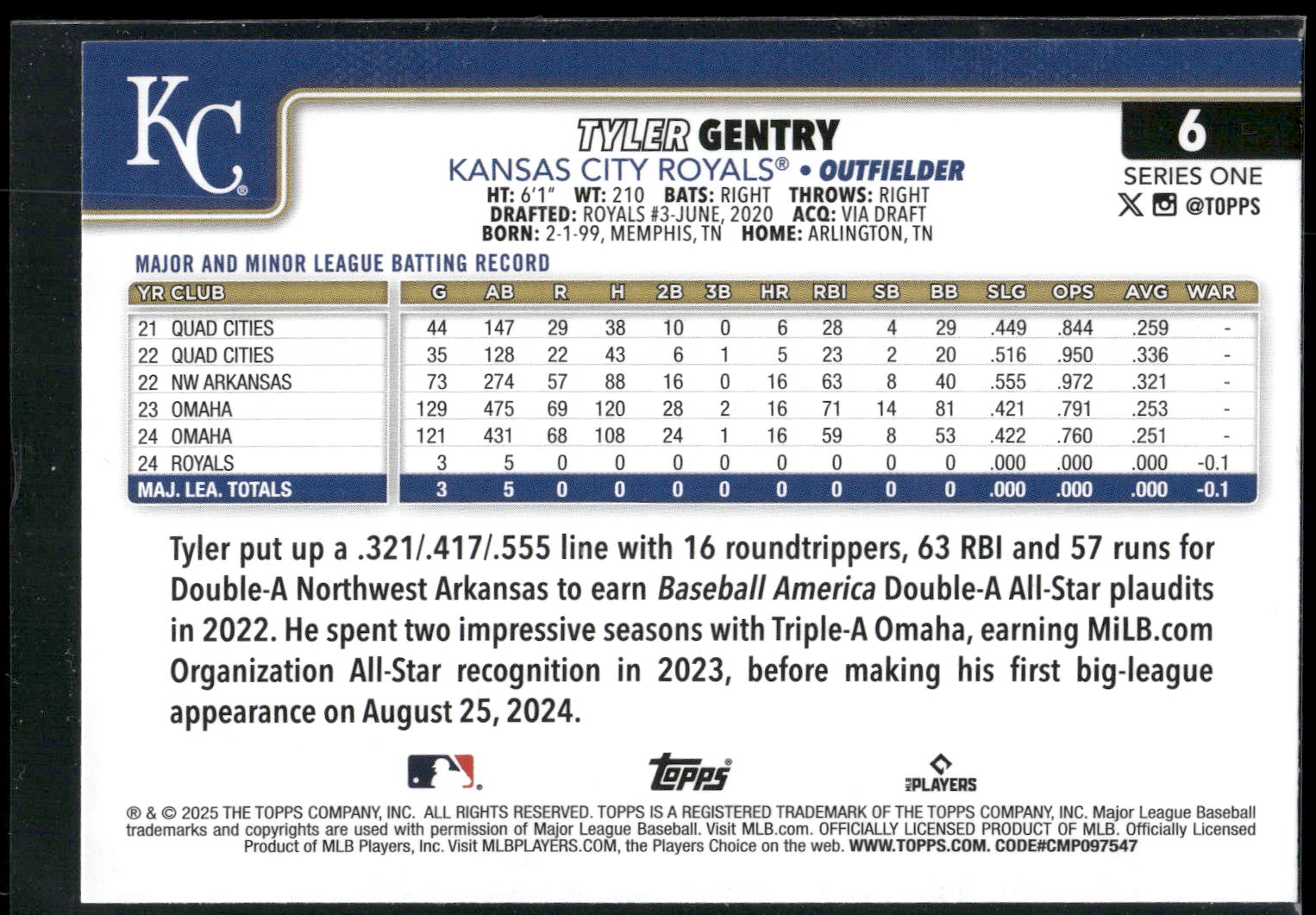 2025 Topps #6 Tyler Gentry