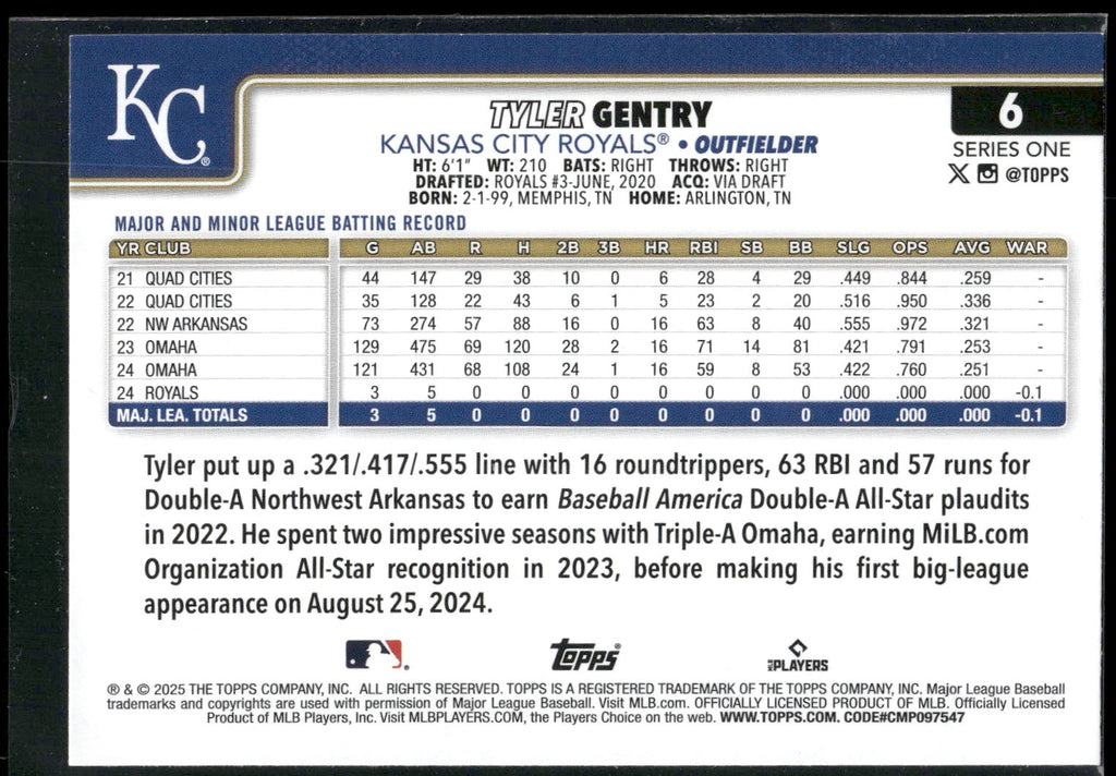 2025 Topps #6 Tyler Gentry
