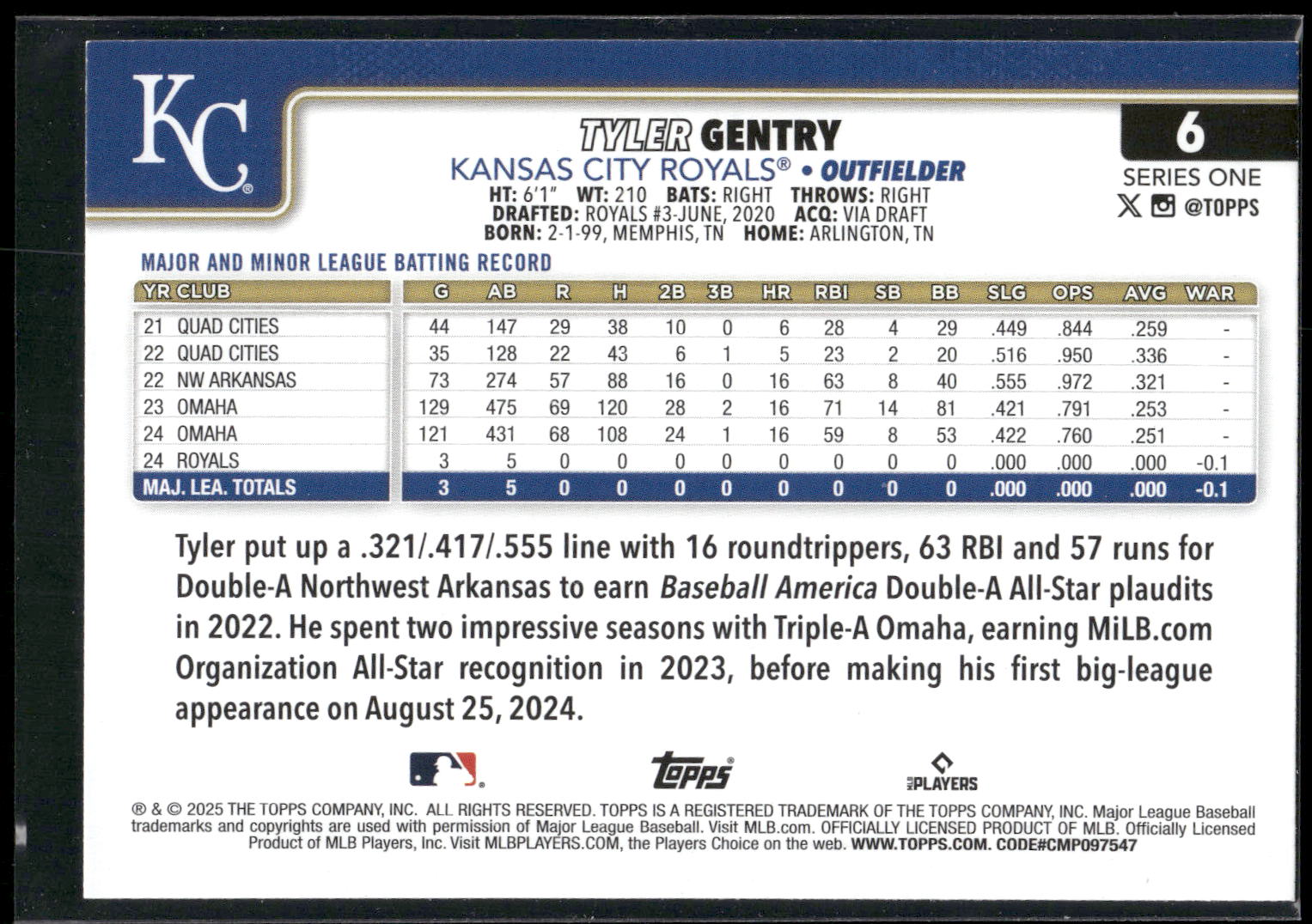 2025 Topps #6 Tyler Gentry