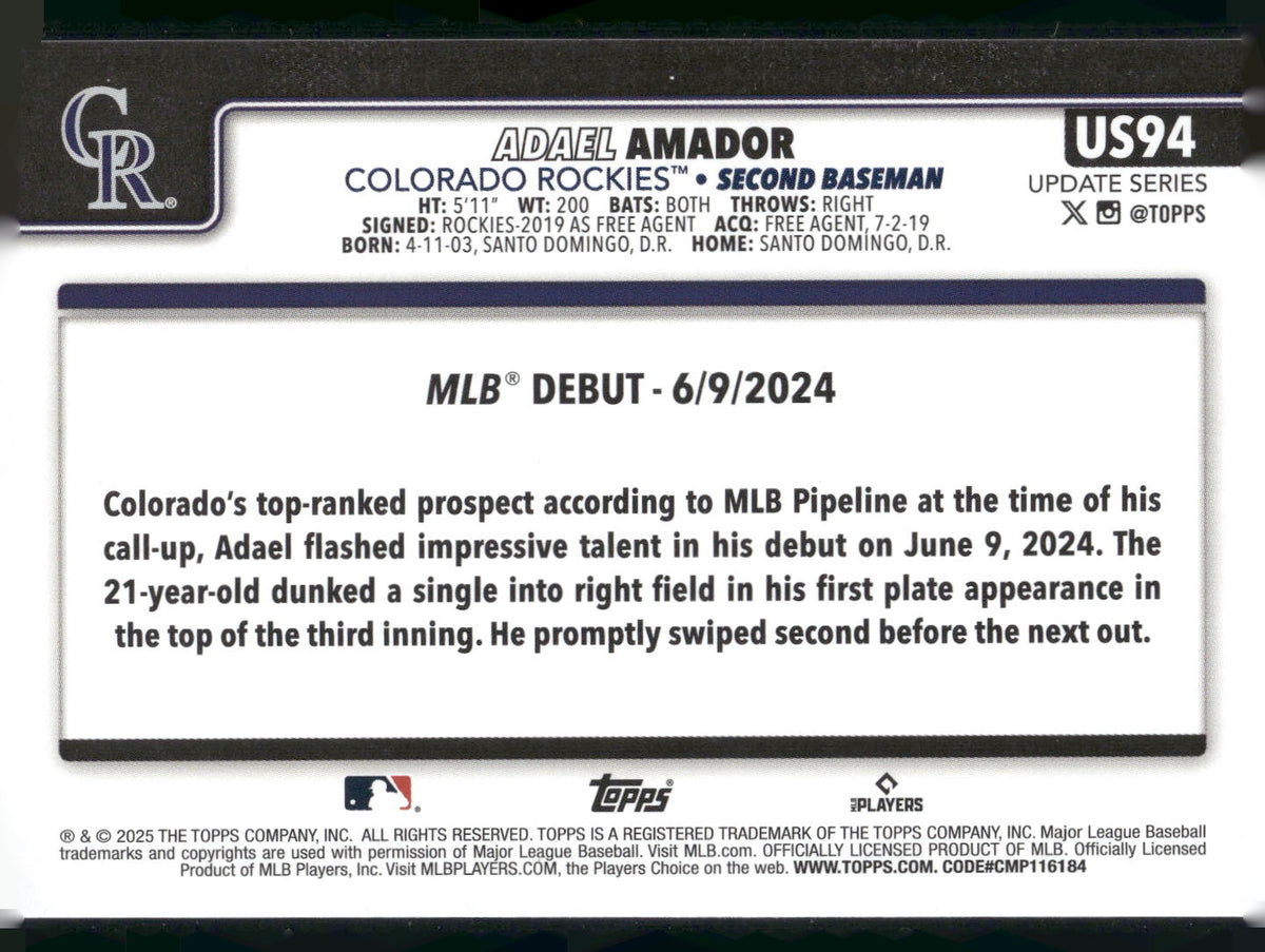 2025 Topps Update #US94 Adael Amador