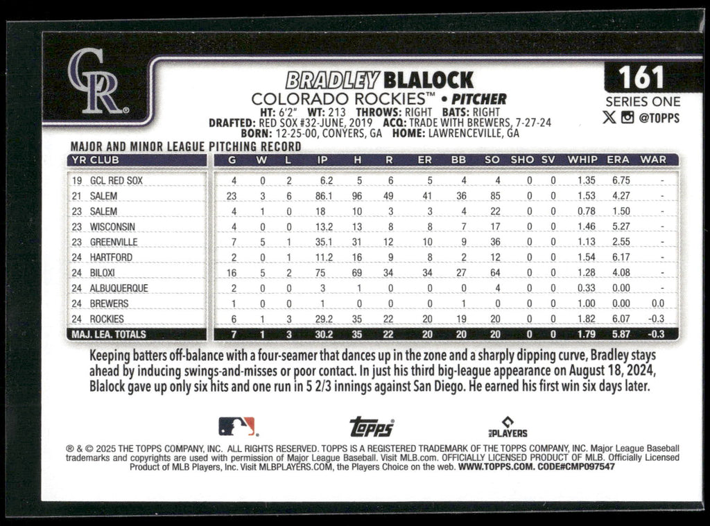 2025 Topps #161 Bradley Blalock