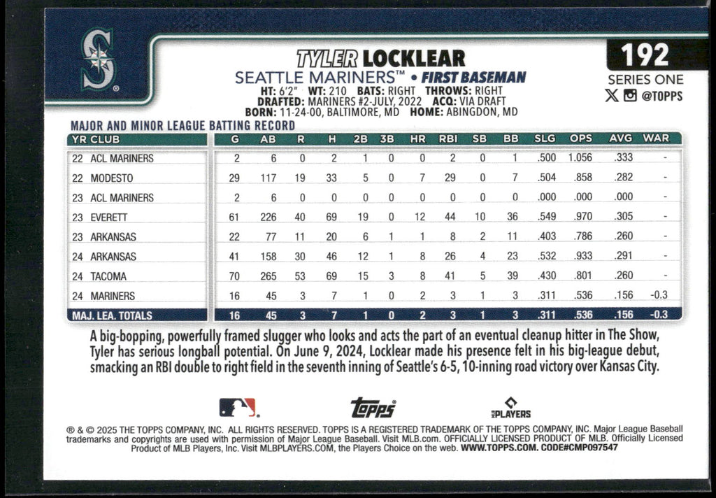 2025 Topps #192 Tyler Locklear