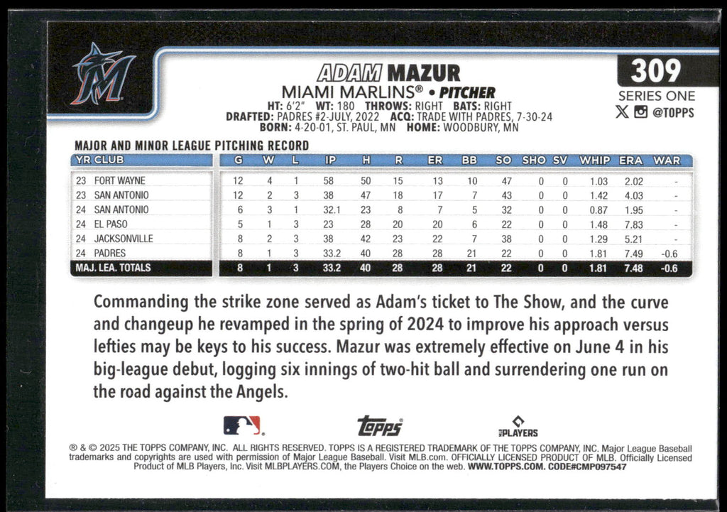 2025 Topps #309 Adam Mazur