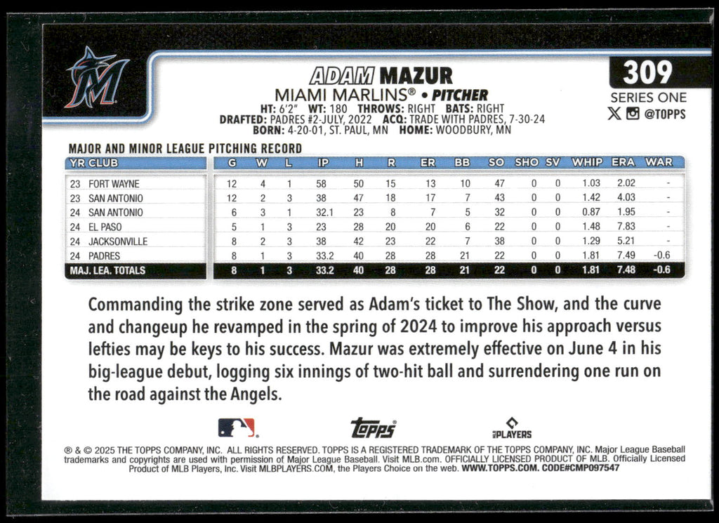 2025 Topps #309 Adam Mazur