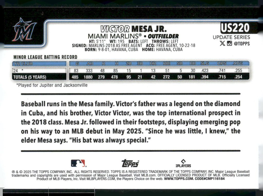 2025 Topps Update #US220 Victor Mesa Jr.