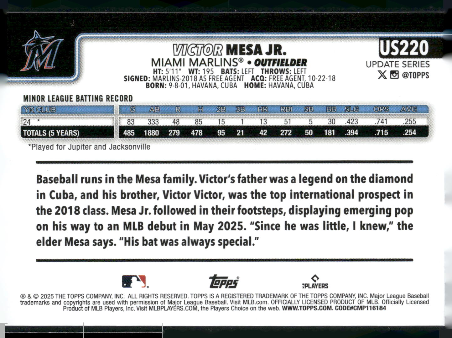 2025 Topps Update #US220 Victor Mesa Jr.