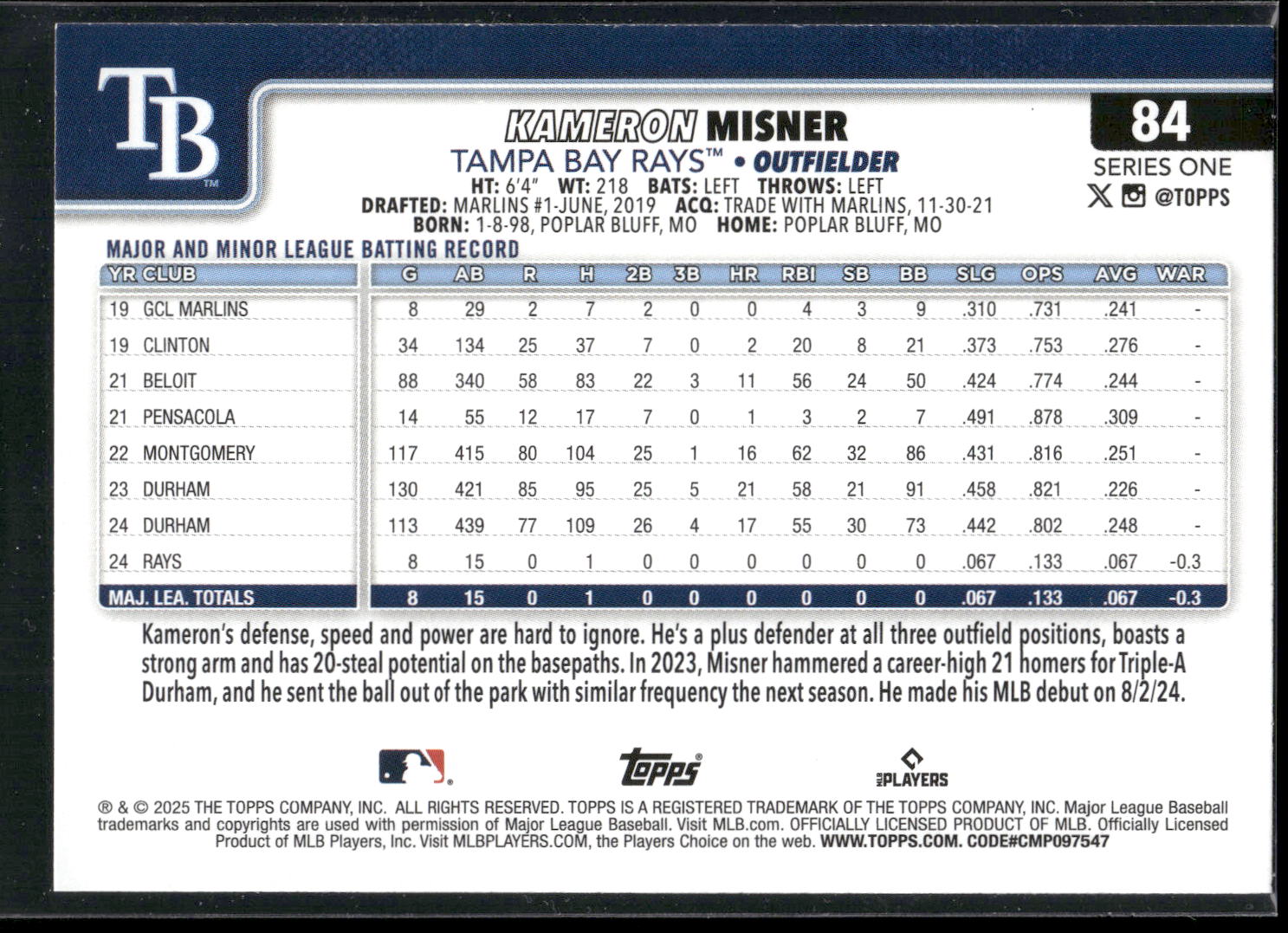 2025 Topps #84 Kameron Misner
