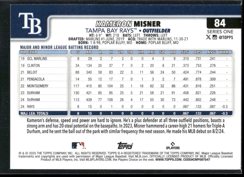 2025 Topps #84 Kameron Misner