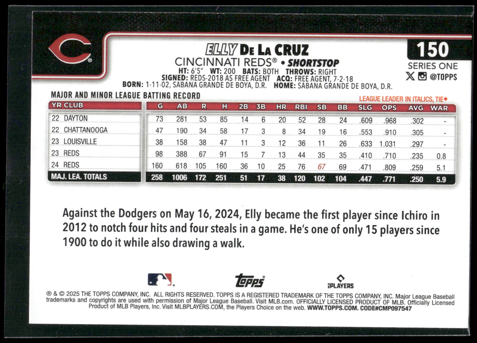 2025 Topps #150 Elly De La Cruz