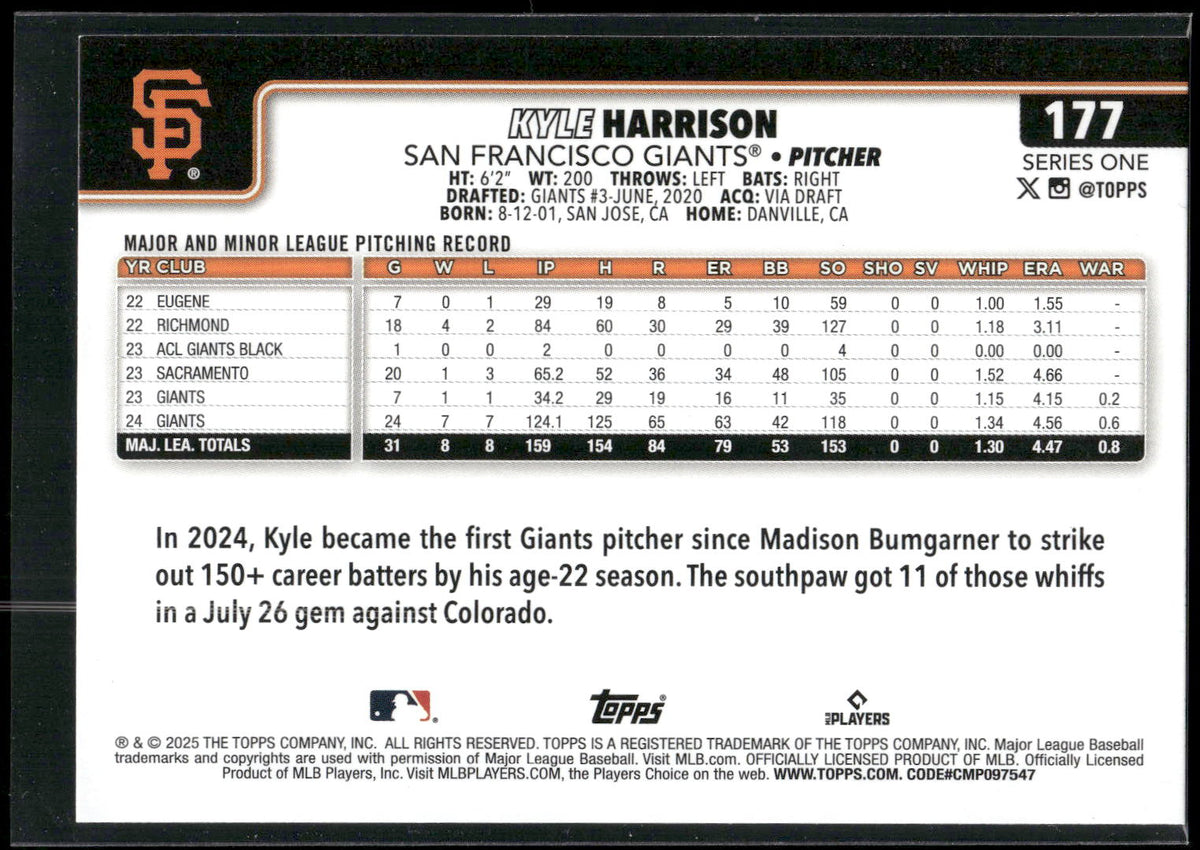 2025 Topps #177 Kyle Harrison