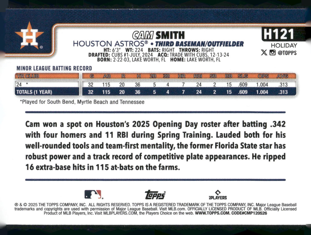 2025 Topps Holiday #H121 Cam Smith