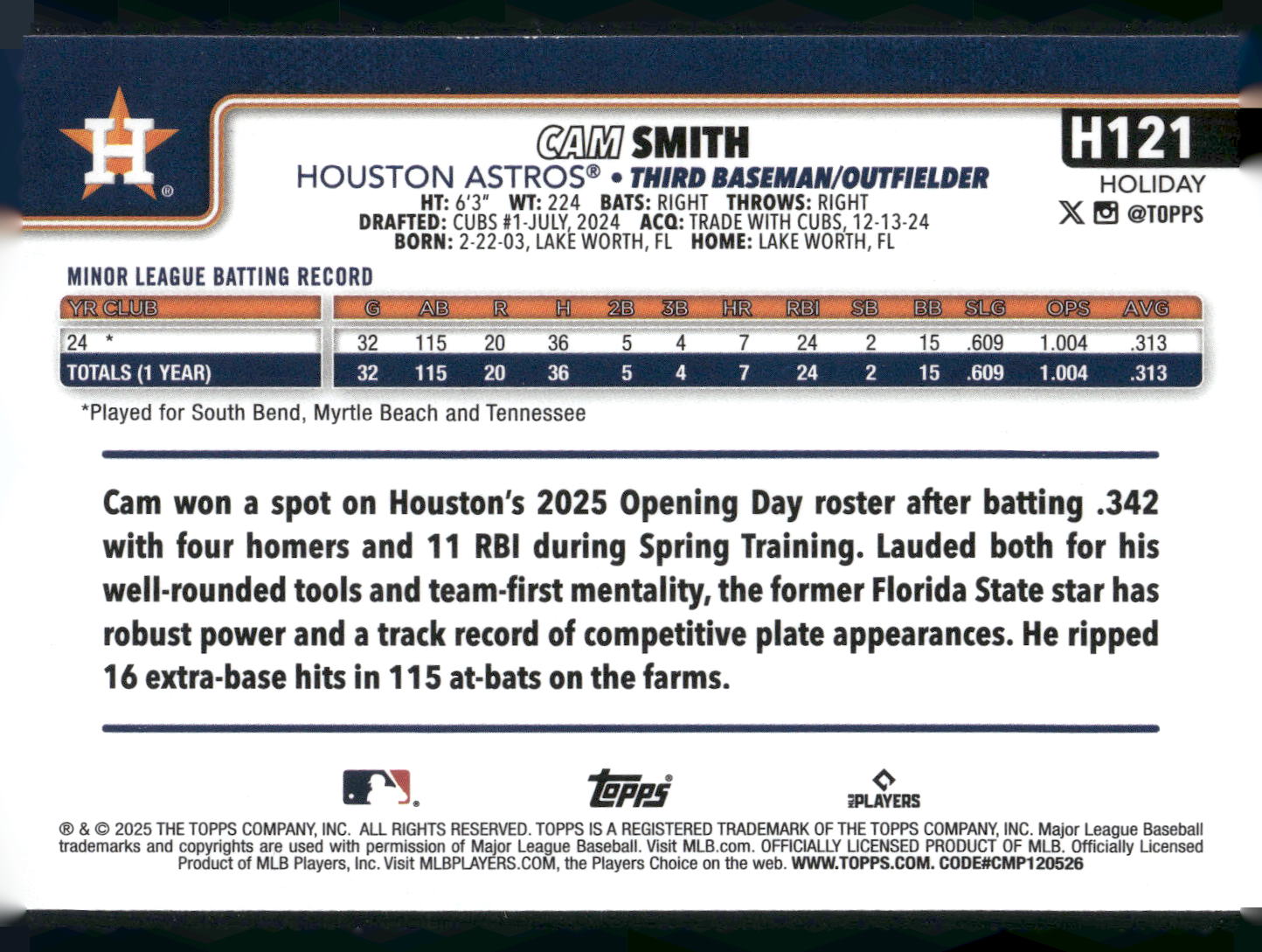 2025 Topps Holiday #H121 Cam Smith