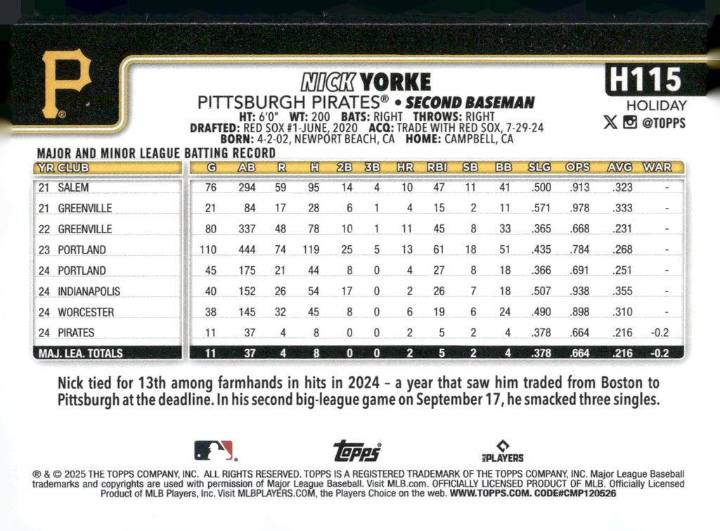 2025 Topps Holiday #H115 Nick Yorke