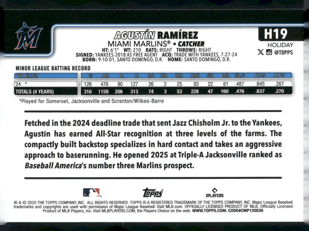 2025 Topps Holiday #H19 Agustín Ramírez