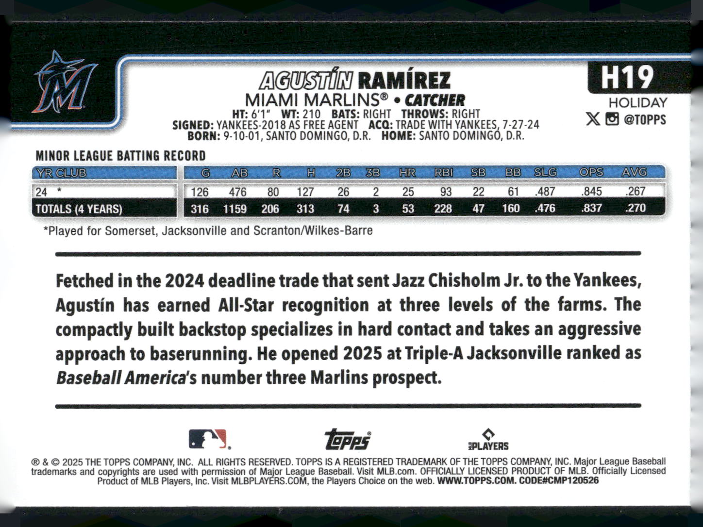 2025 Topps Holiday #H19 Agustín Ramírez